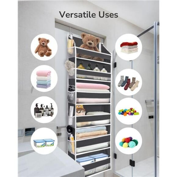 Over The Door Hanging Organizer 6 Pocket Storage Rack Closet Bathroom Gray - Picture 6 of 8